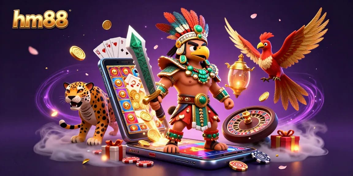 Experience the excitement of hm88 with a vibrant 3D casino scene featuring classic game elements and dynamic characters.