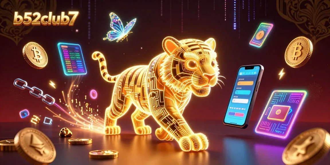 Experience the dynamic energy of b52club7 as the golden tiger prowls through a digital casino.