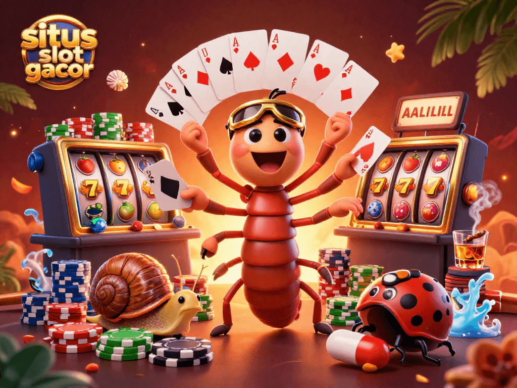 Experience the excitement of situs slot gacor with a vibrant casino scene featuring playful characters and slot elements.