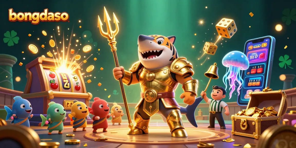 Bongdaso showcases a vibrant 3D casino illustration with dynamic characters, live gaming action, and exciting jackpot elements.