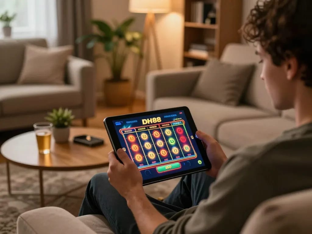 Person engaging with the DH88 online casino platform showcasing exciting slot game.