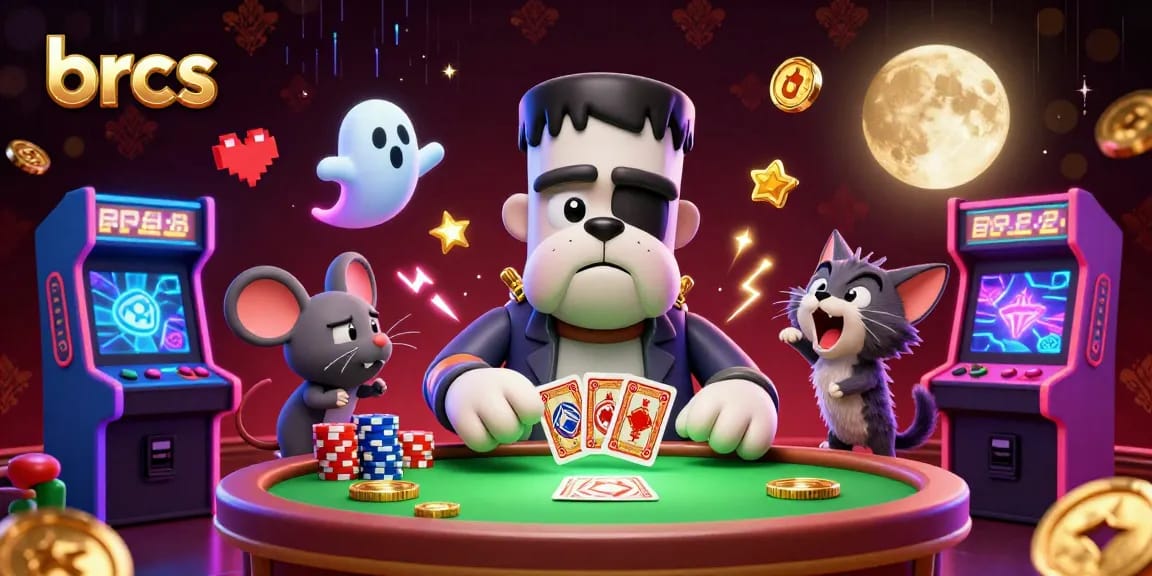 brcs players explore thrilling wins with a 3D cartoon casino scene featuring unique characters.