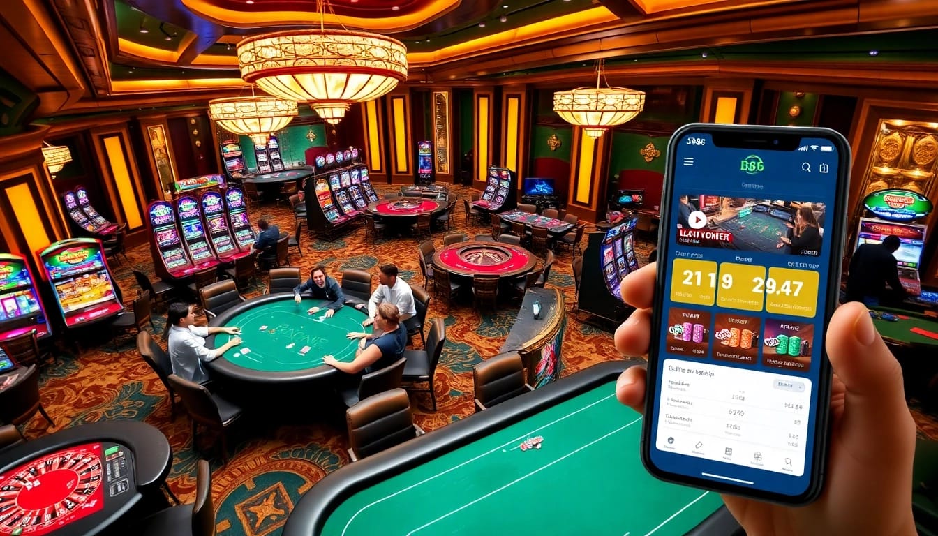 Experience the excitement at BJ88's vibrant casino scene with players enjoying various games.