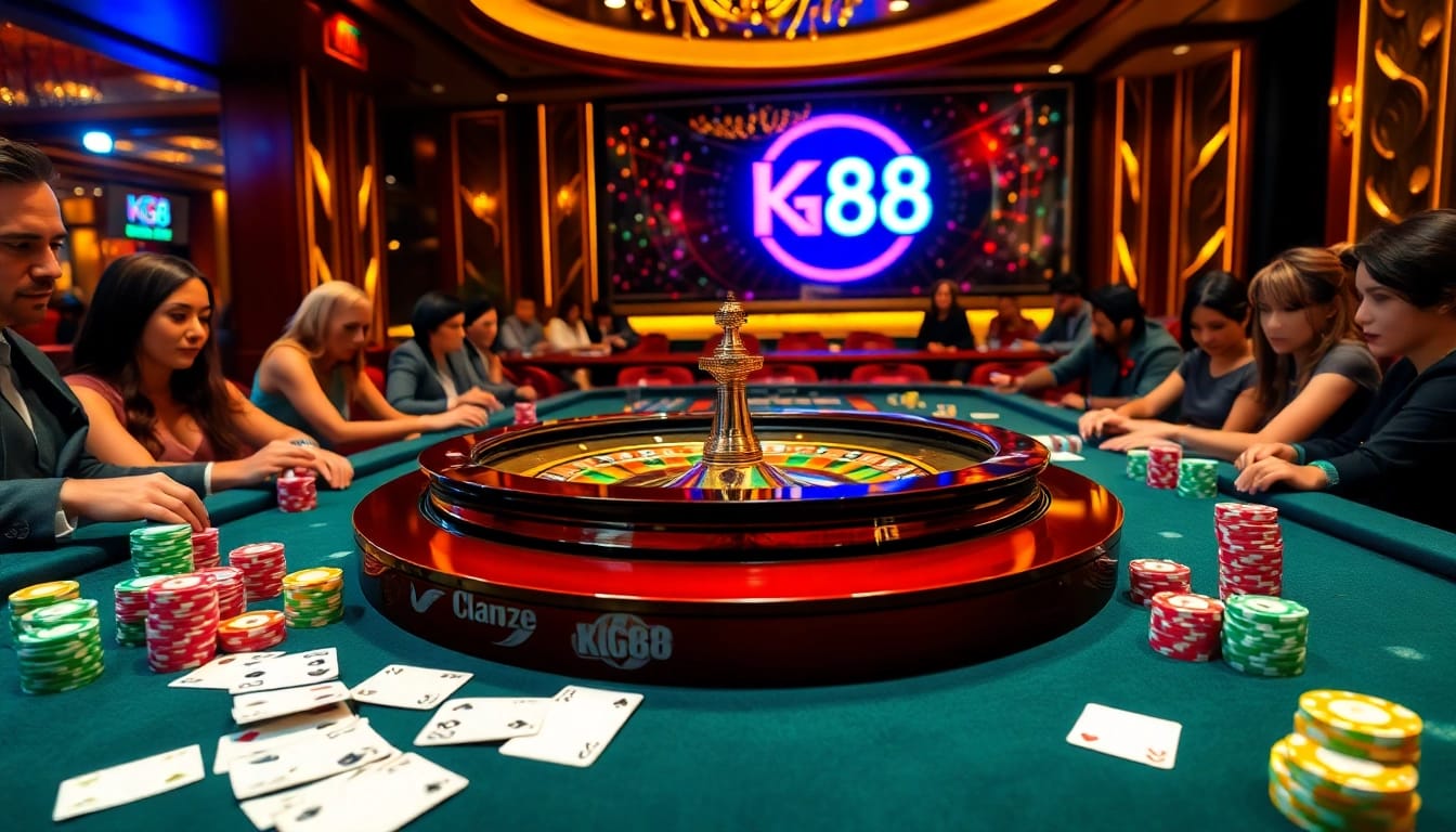 kg88 players engaged in an exciting roulette game at a luxurious casino.