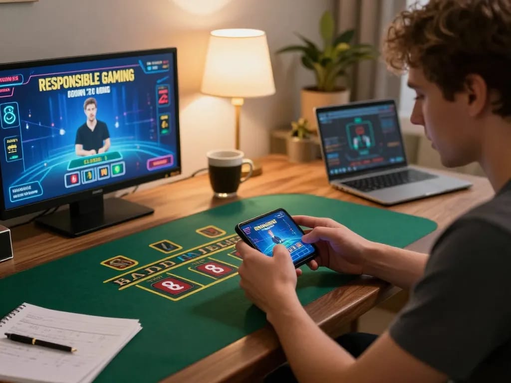 Player enjoying mobile gambling on nk88 app in cozy home setting with warm lighting