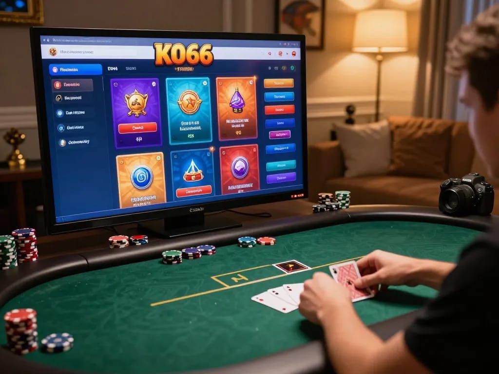 Player enjoying poker on KO66's online casino platform, showcasing vibrant gameplay and engaging graphics