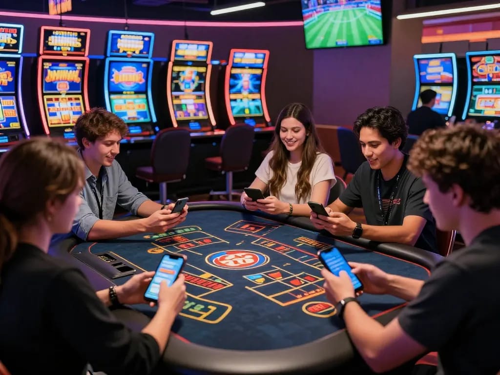 Players enjoying diverse games at tt88 online casino, showcasing vibrant slot machines and live betting