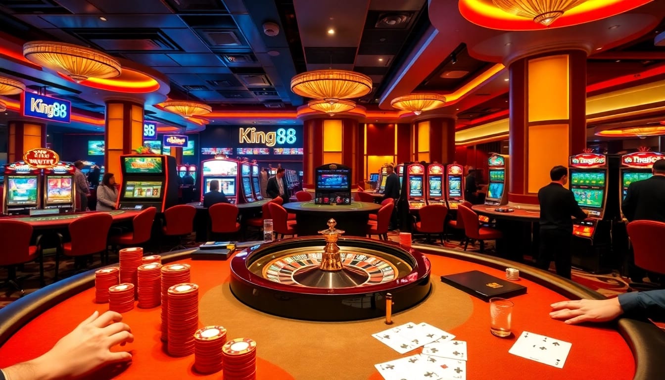 Experience the thrill of King88 casino with engaging poker tables, vibrant slots, and heated betting action.