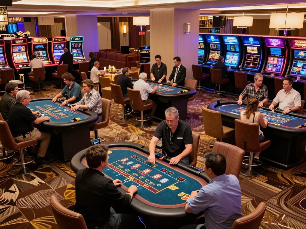 haywin gaming experience in a vibrant casino atmosphere with players and dealers interacting