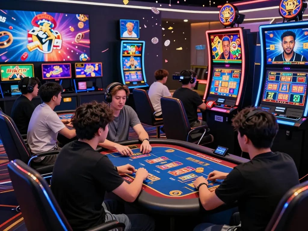 Exciting rikvip gaming environment with players at virtual tables, immersive visuals, and vibrant atmosphere.