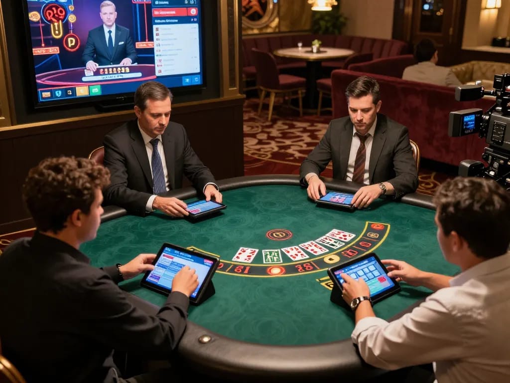 Engaging online blackjack gameplay at man88, showcasing players immersed in a live dealer experience.