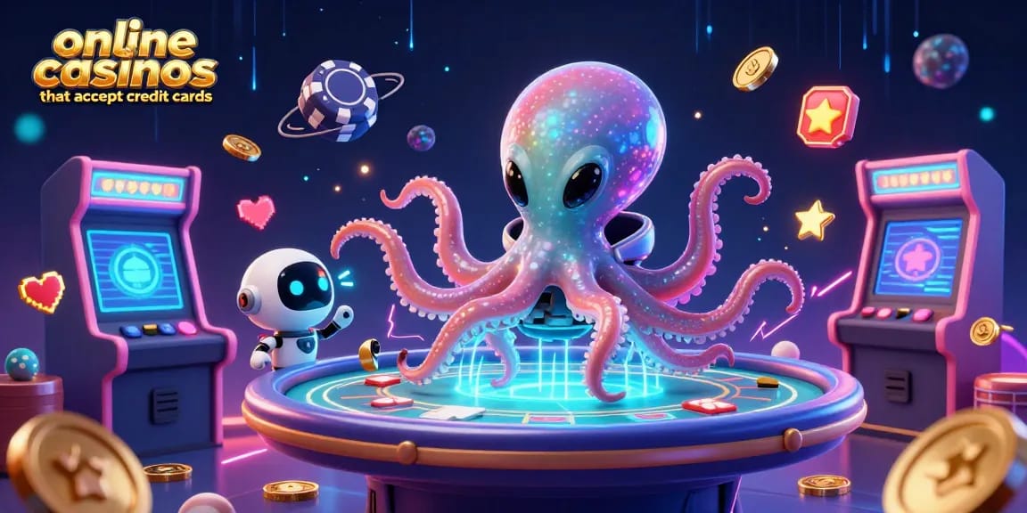 Engage with online casinos that accept credit cards featuring a holographic poker table and fun gaming elements.