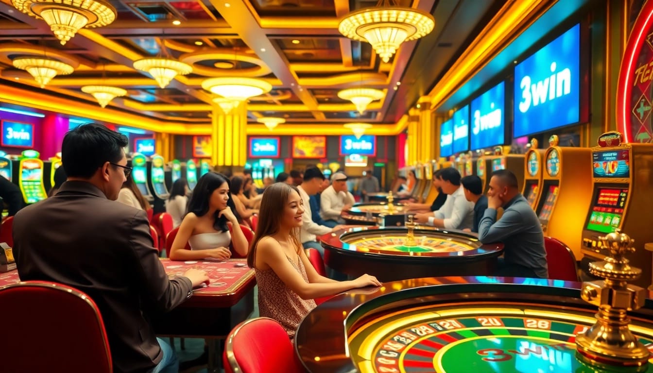 Players enjoying thrilling games at 3win casino, showcasing vibrant tables and excitement.