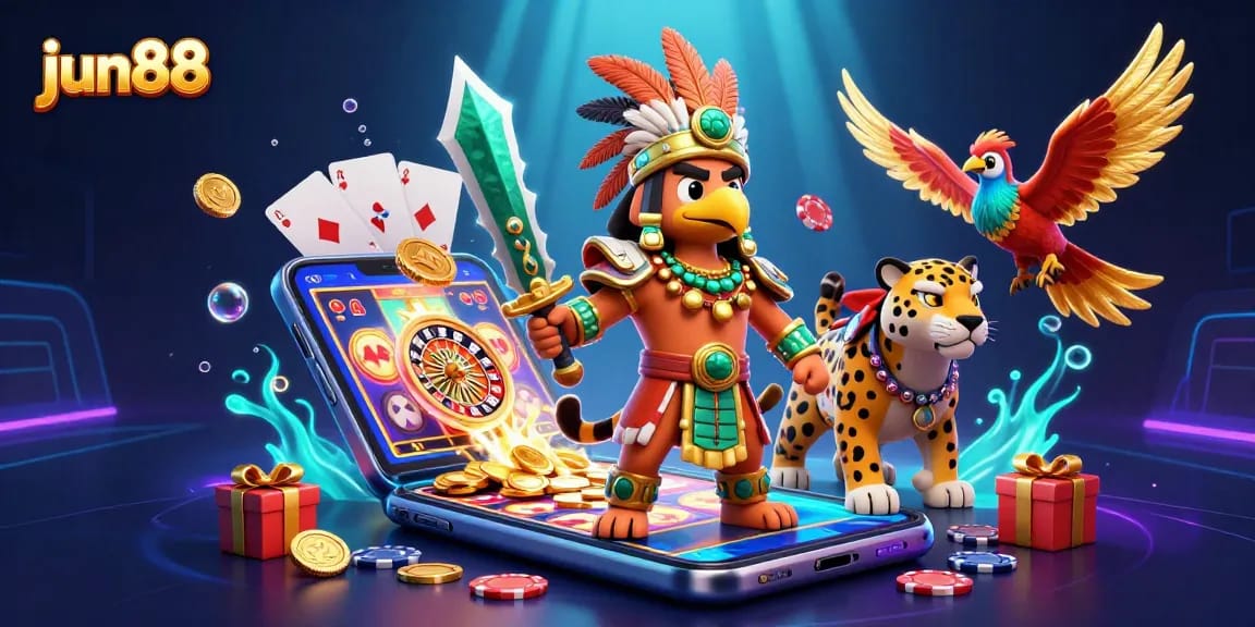 Experience thrilling casino games at jun88 with vibrant 3D warriors and slot action.