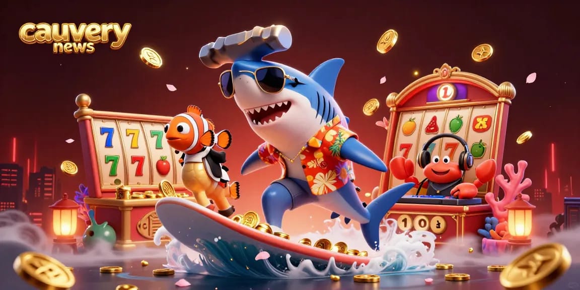 Experience thrilling casino action with cauverynews in this vibrant, dynamic 3D illustration featuring exotic sea creatures and exciting game elements.