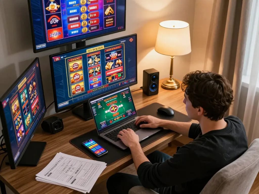 Engaging gameplay at 23Win casino with multiple screens displaying online games.