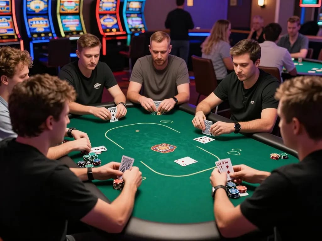 Players enjoying a thrilling poker game at UU88, showcasing strategies in a lively casino atmosphere.