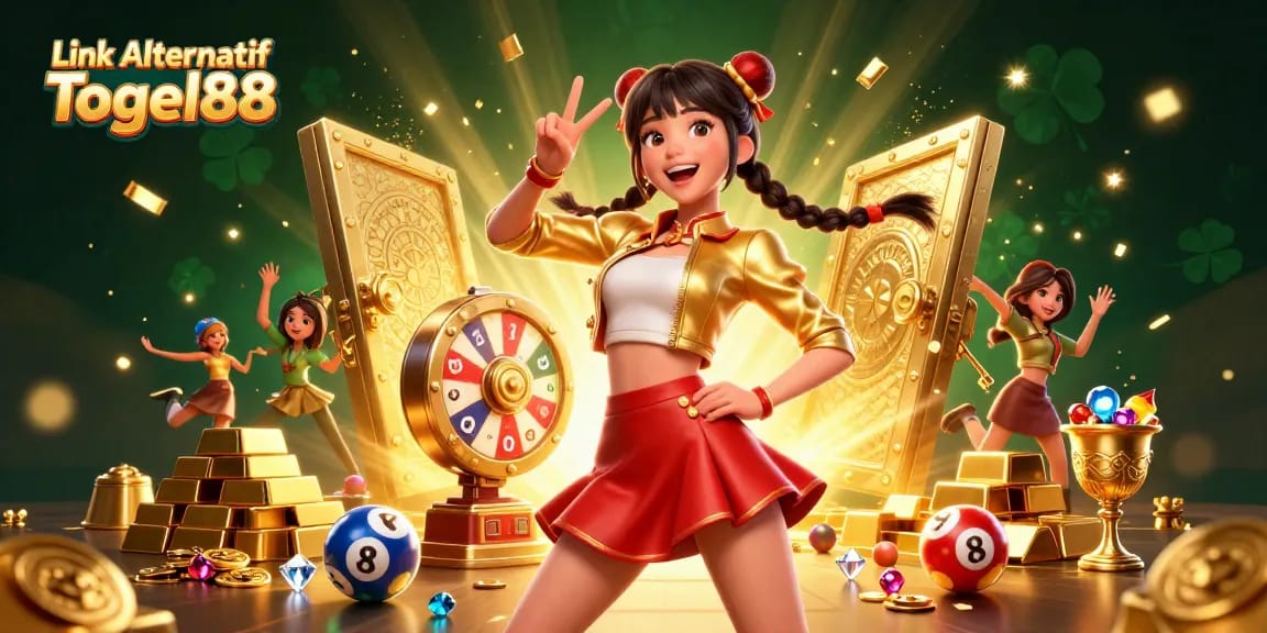 Win with Link Alternatif Togel88 in an energetic lottery scene filled with excitement and treasures.
