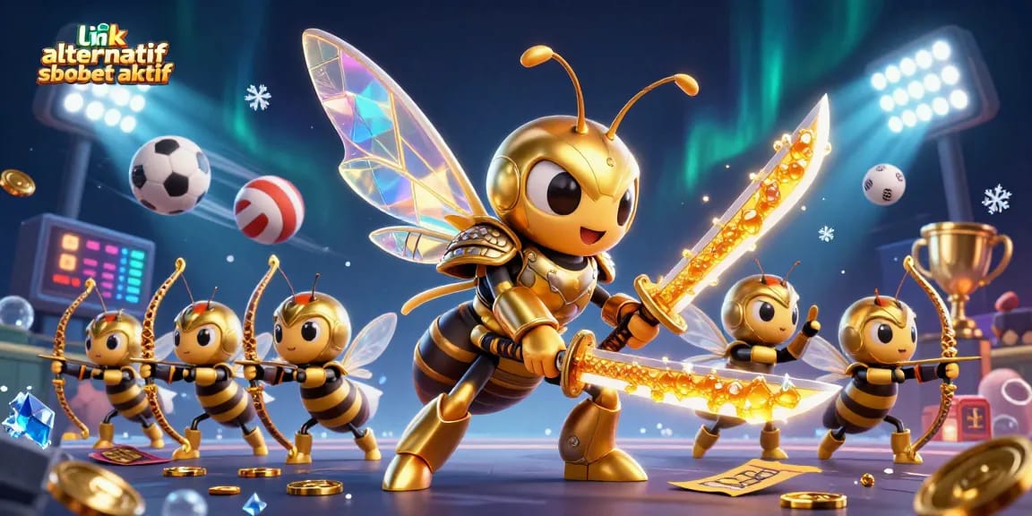 Experience the dynamic action of link alternatif sbobet aktif with a lively scene featuring samurai hornets and sports elements.