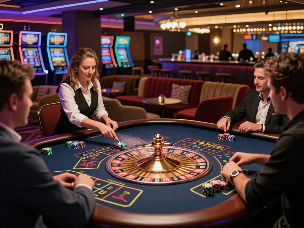 Exciting roulette game at 789win casino, showcasing players engaged and croupier in action.
