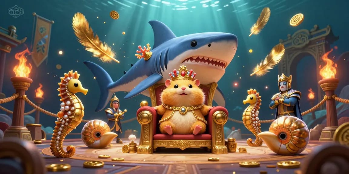 Experience the thrill of betting at alo8 with a dynamic 3D illustration of a hamster king and casino elements in an underwater arena.