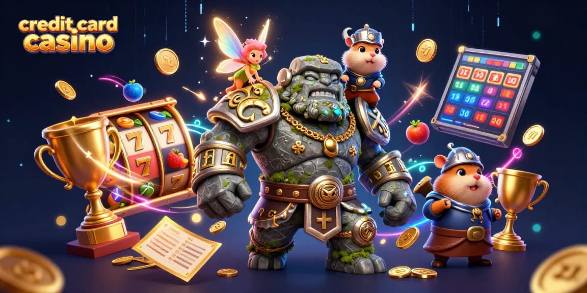 Experience the thrill of a credit card casino with a magical scene featuring dynamic characters and casino elements.