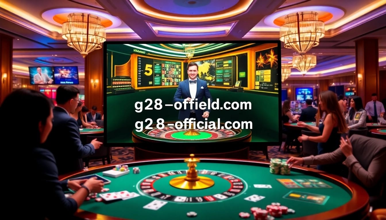 Experience exciting gameplay with g28-offical.com at a luxurious casino table featuring roulette and poker.