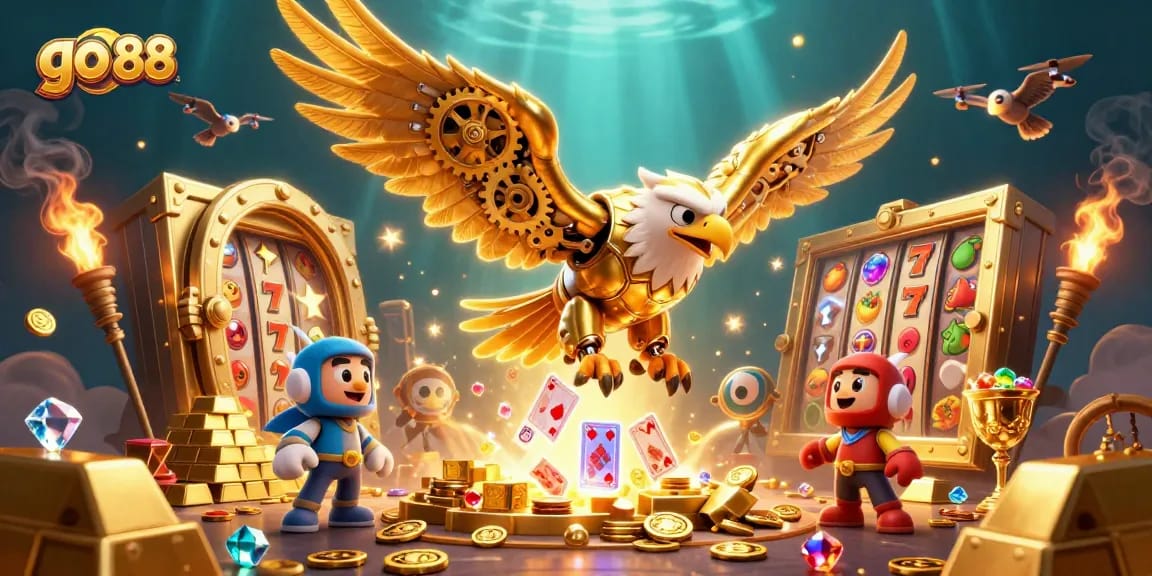Soar with the go 88 eagle as it dives through thrilling slot symbols and sparkling treasures.