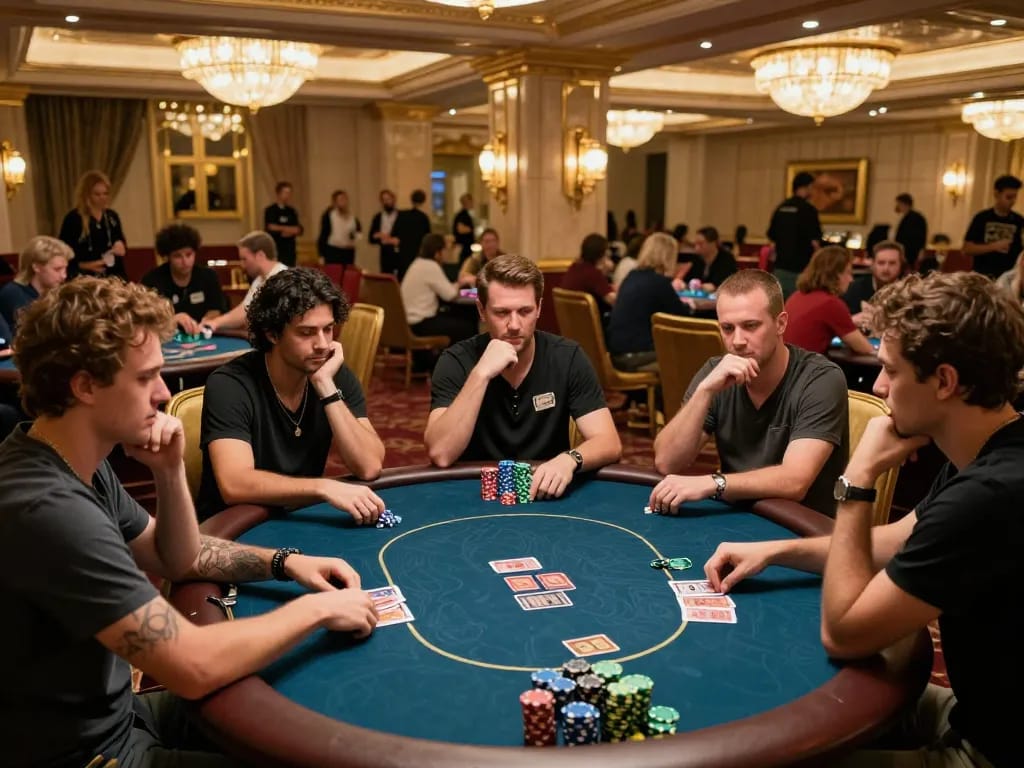 Players in the hit club engaged in a vibrant poker game, showcasing high-stakes tension and strategic gameplay.