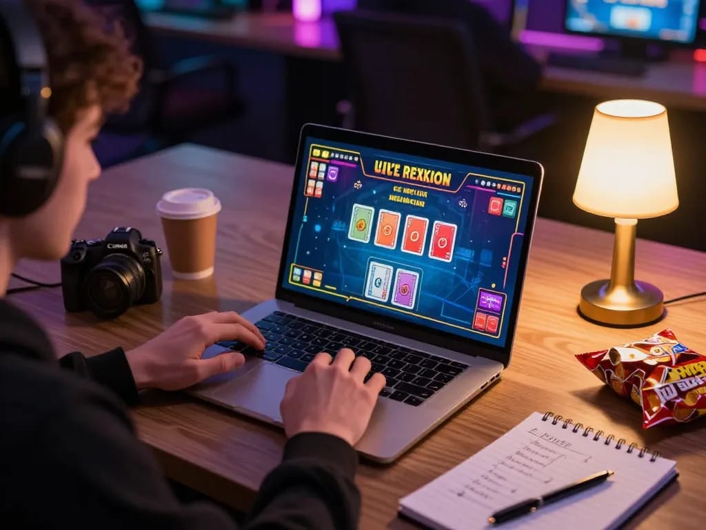 Excited player engaging in an online casino game at go86vn, showcasing strategic gameplay with live dealer