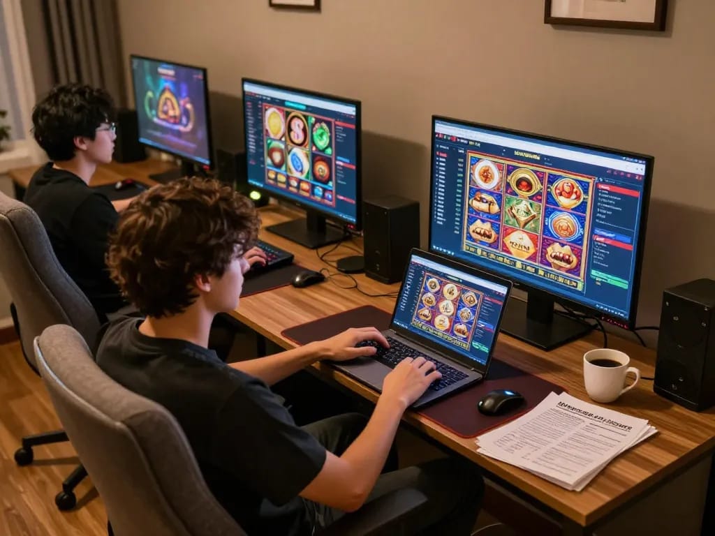 Engaged player exploring HB88's exciting online casino from home with laptop.