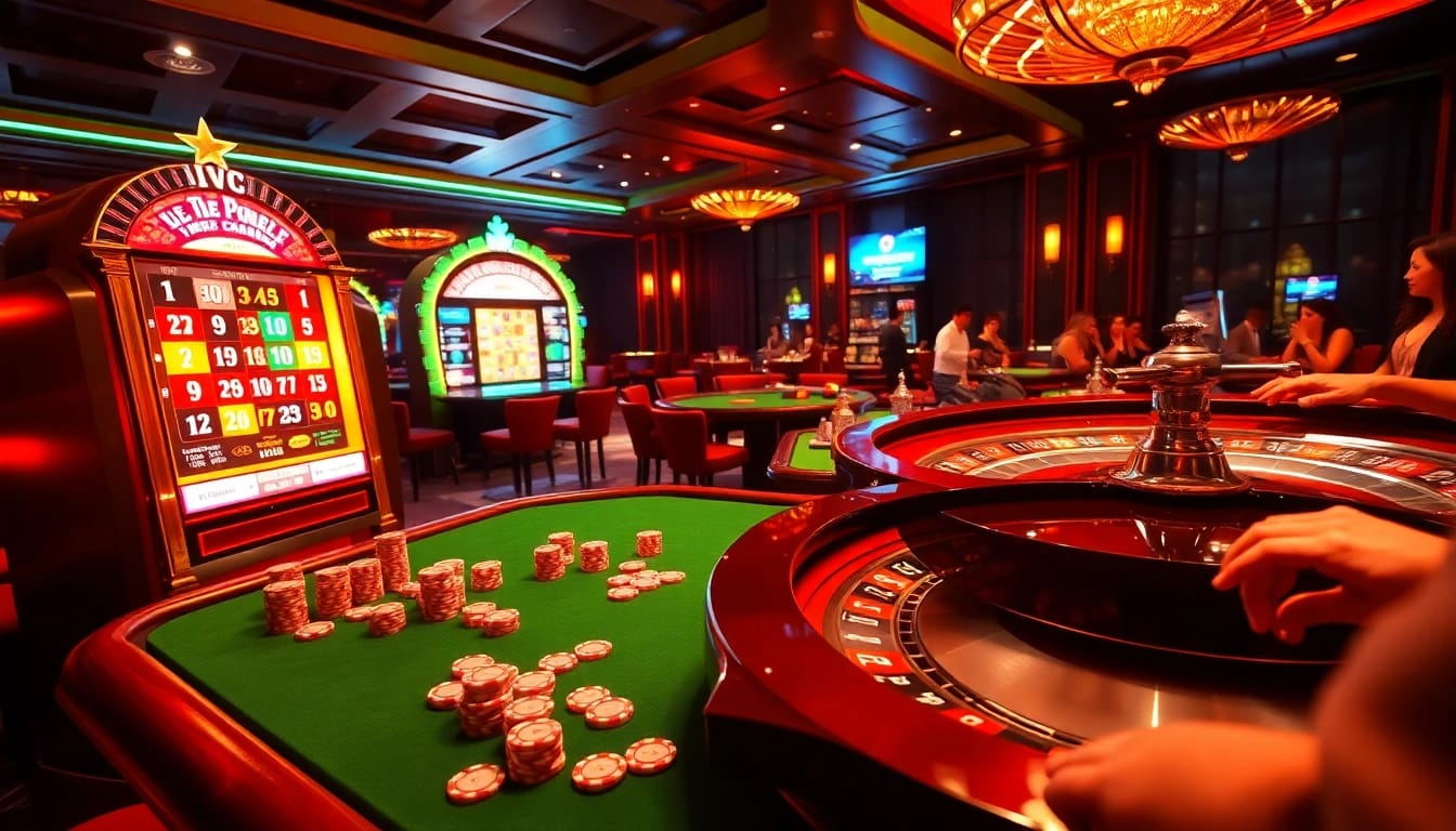 Engaging players experience in a casino playing immersive porn games among vibrant slot machines and poker tables.