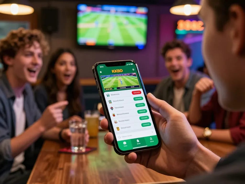 Engaging sports betting scene showcasing players using the KKBD app for thrilling live wagers.