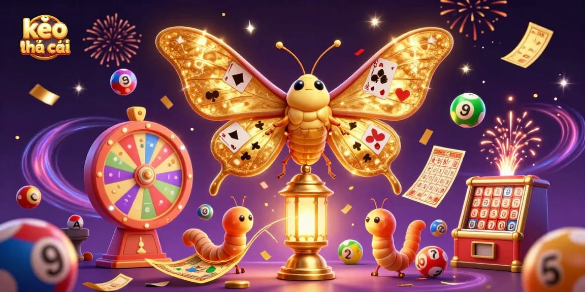 kèo nhà cái lottery scene with vibrant elements and a majestic atlas moth illustration