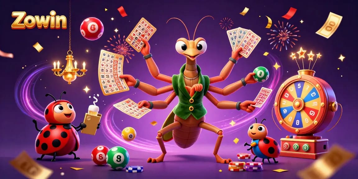 Zowin offers a thrilling casino experience with a vibrant scene of festive card games and jackpots.