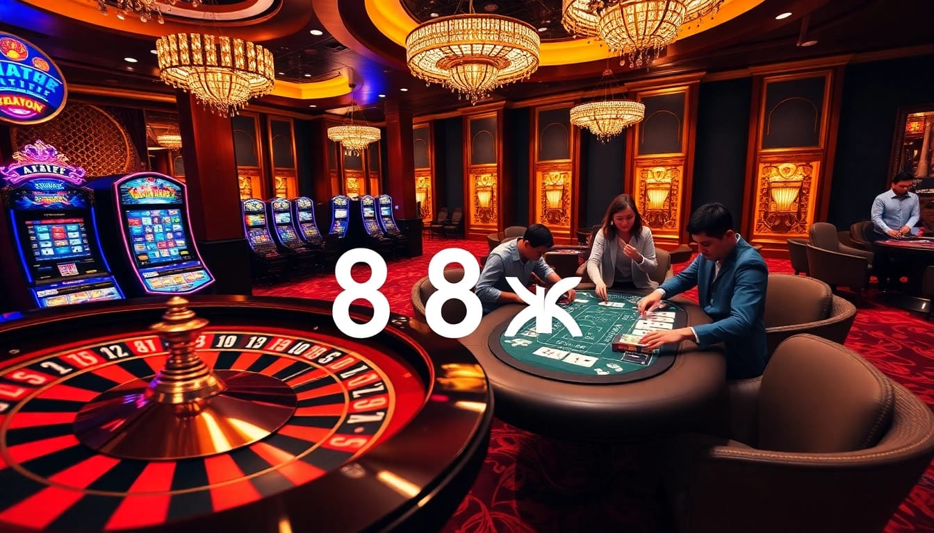 Experience the thrill of high-stakes gaming at 88xx casino with poker tables and roulette wheels.