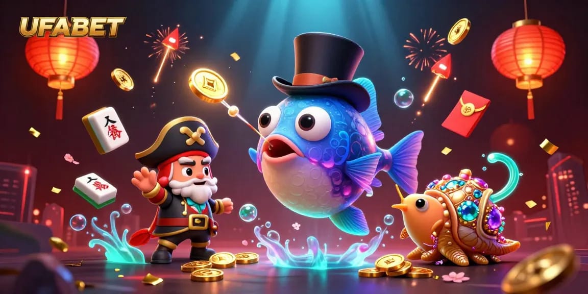 Bet on UFABET with a vibrant, ultra-detailed 3D cartoon scene featuring unique underwater characters.