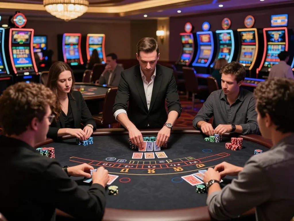 Players engaged in strategic blackjack gameplay at 79KING casino, dealer dealing cards
