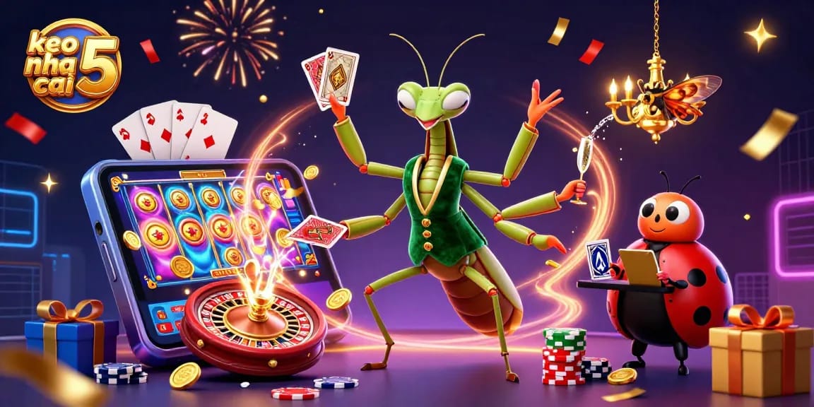 Engage with keo nha cai 5 as the mantis card sharp deals cards and celebrates in the vibrant casino scene.
