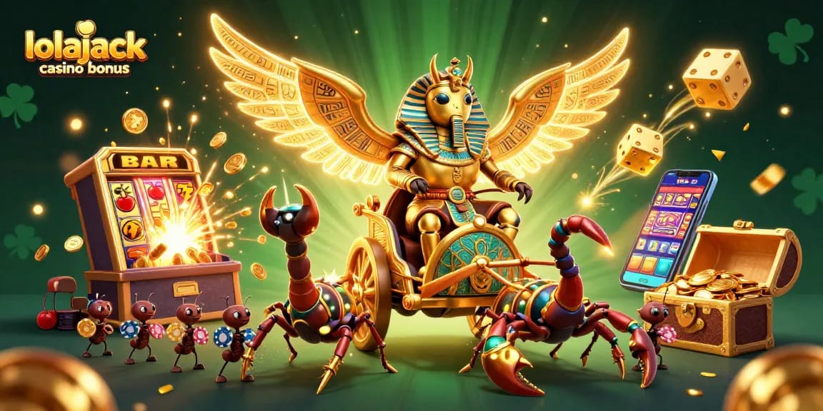 Experience exciting gameplay and rewards with the lolajack casino bonus showcased in a vibrant 3D illustration.