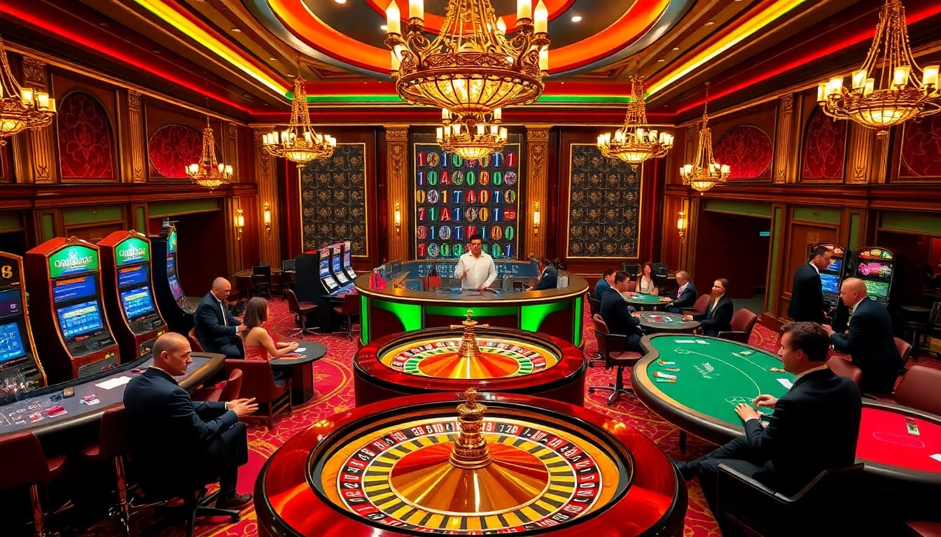 Players enjoying high-stakes games at TG88 casino tables with vibrant atmosphere.
