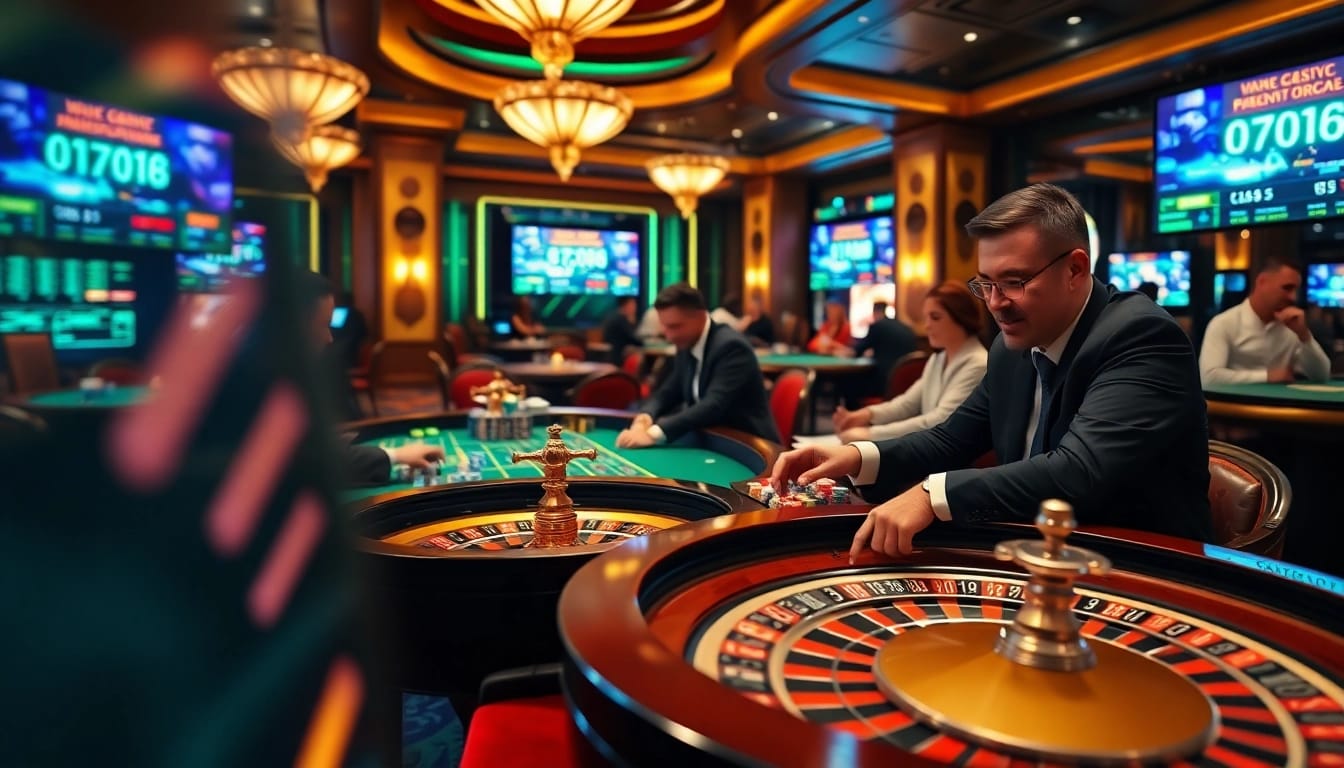 Exciting gaming scene featuring ZX88 poker chips and a roulette wheel in a luxurious casino atmosphere.