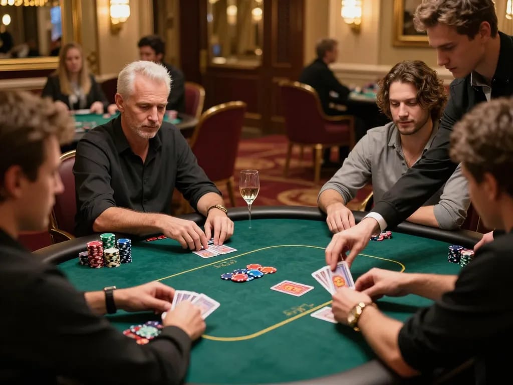 Kaya88 players engaging in high-stakes poker at an exclusive table with professional dealer.