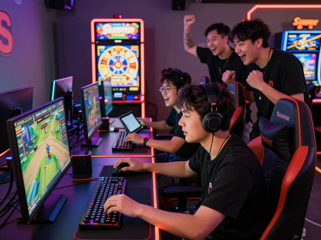 Engaged players at Sunwin's online gaming platform enjoying thrilling games, showcasing excitement and interaction.