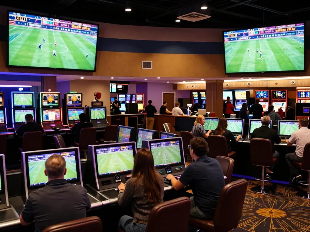 Cakhiatv users placing bets and enjoying live sports events in a vibrant casino atmosphere