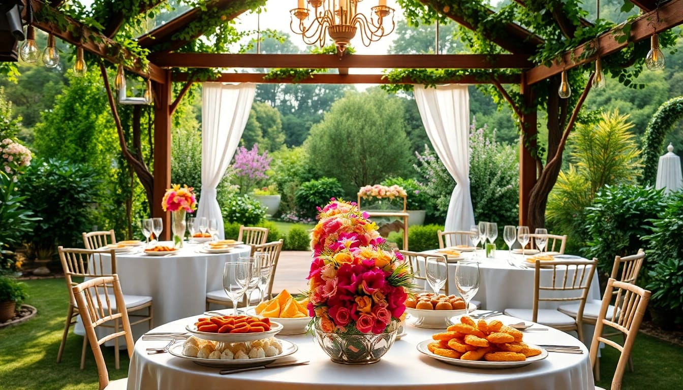 Cateringhirelondon offers a stunning outdoor dining setup with exquisite décor and delicious dishes.