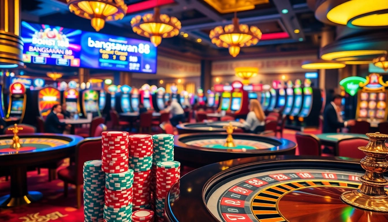 Engage in thrilling gameplay at bangsawan88 with vibrant slot machines and poker tables.