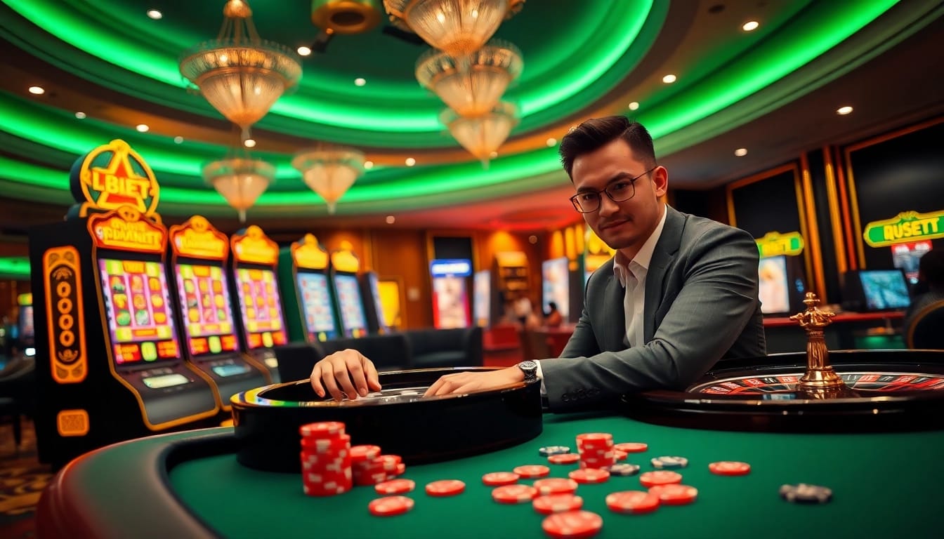 Experience thrilling gaming action at i9bet with vibrant slots and poker chips.