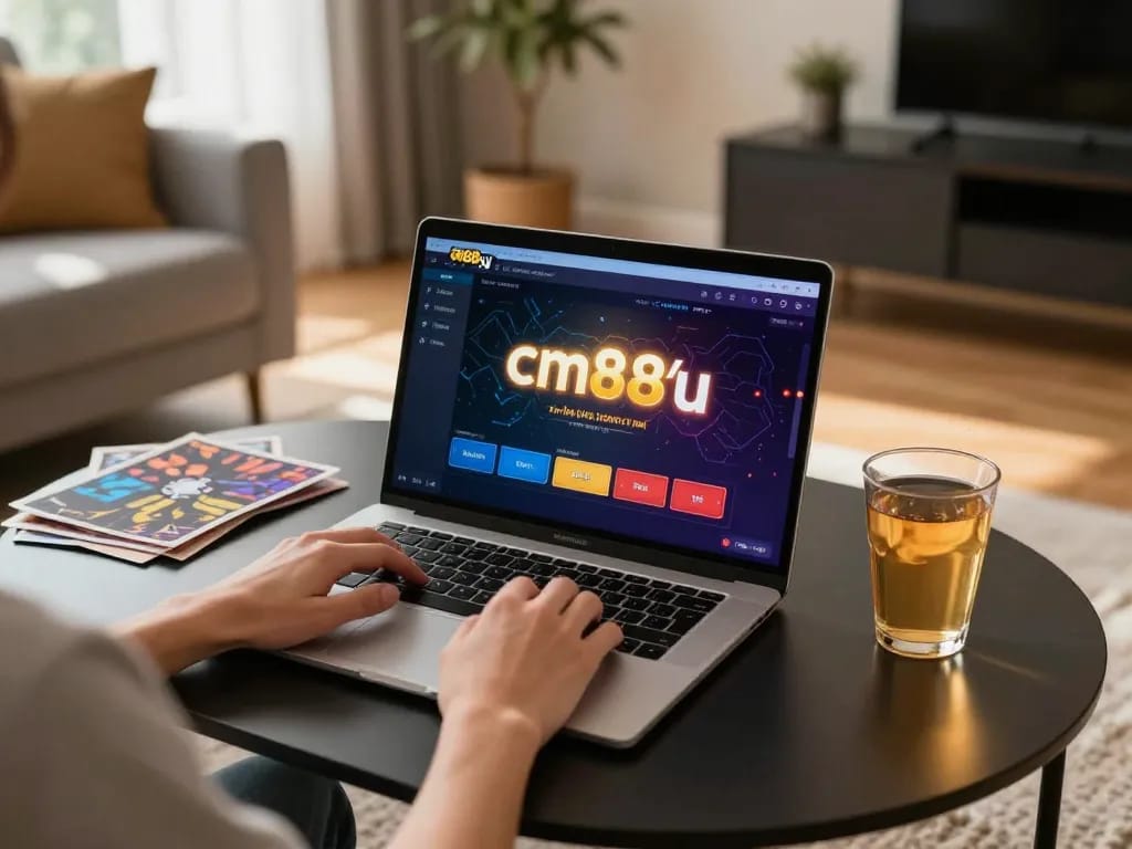 Engaging in online casino games on the cm88-yu platform at a modern home setup.