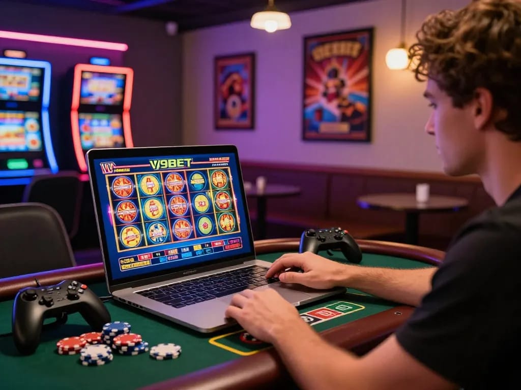 Engaging gaming scene showcasing V9BET online slot games with vibrant atmosphere.